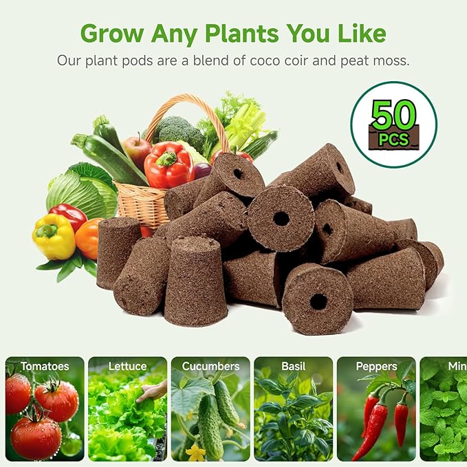 MEYCEMT Hydroponic Growing Sponges 50 Pack, Universal Fit Sponges & Seed Pods for Starting Seeds, Indoor Outdoor Garden for Seed Germination & Plant Cloning, Stronger Roots