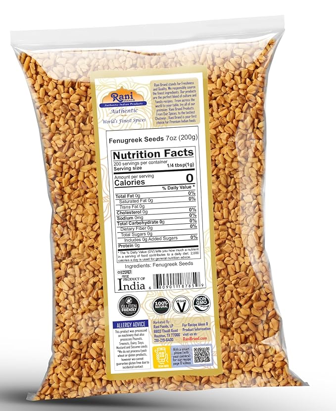 Rani Fenugreek (Methi) Seeds Whole 7oz (200g) Trigonella foenum graecum ~ All Natural | Vegan | Gluten Friendly | Non-GMO | Kosher | Indian Origin, used in cooking & Ayurvedic spice