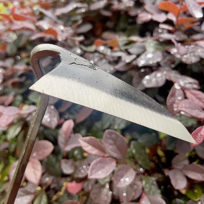 alanx 12 Inch Japanese Gardening Hand Weeding Sickle, Weeding Hoe with Long Wooden Handle