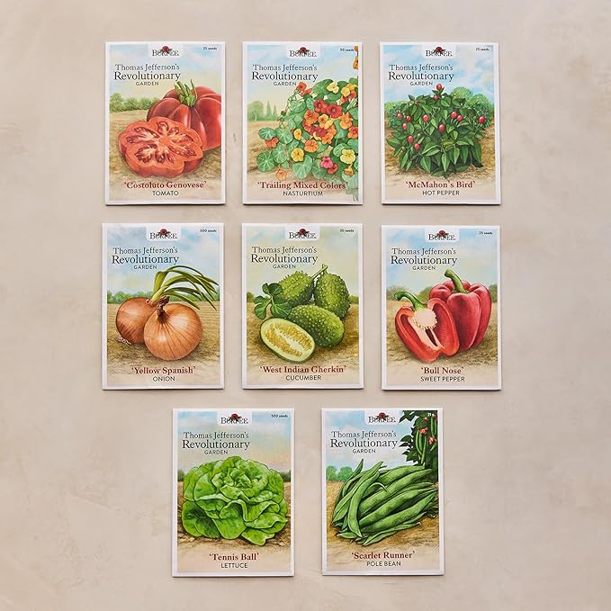 Burpee 'Thomas Jefferson’s Revolutionary Garden' Seed Collection – 8 Heritage Vegetable & Flower Varieties with Plant Labels & Monticello Keepsake Card