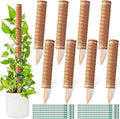 8 Pcs 12 Inches Coir Totem Pole With 16 Pcs Adjustable Plant Twist Ties - Moss Stick for Creepers Plant Support Extension, Climbing Indoor Plants