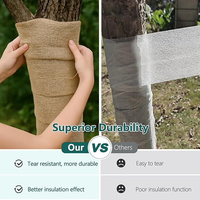 Nature Burlap Fabric Roll, Burlap Tree Wraps Trunk Protector, Winter Frost Plant Blankets Cloth, Landscape Weed Barrier Fabric, Erosion Control Blankets, DIY Garden Raised Bed Liners (40 Inch x 33 Ft)