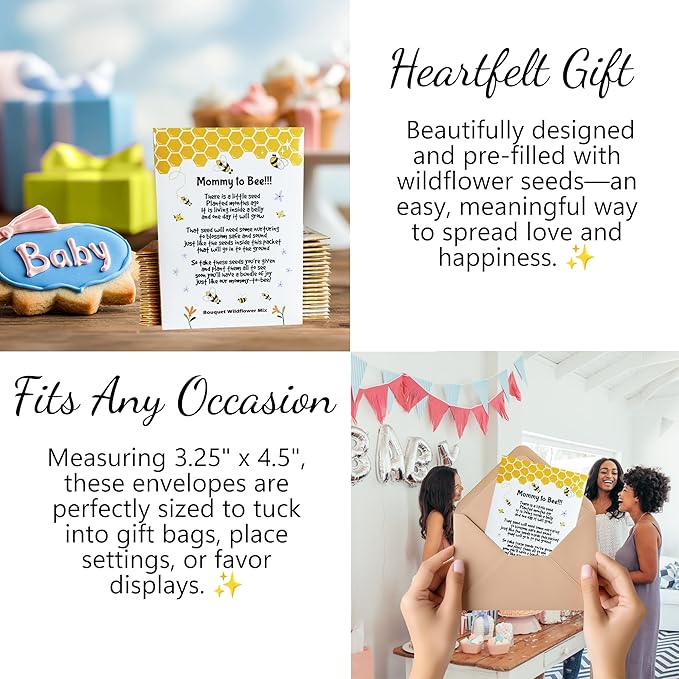 Mommy to Bee Seed Packets | Girl or Boy Baby Shower Favors for Guests | 20 Wildflower Seeds Packets | Pre-Filled | Bouquet Wildflower Mix | Non-GMO Seeds | Gender Neutral | Oh Baby | Gifts