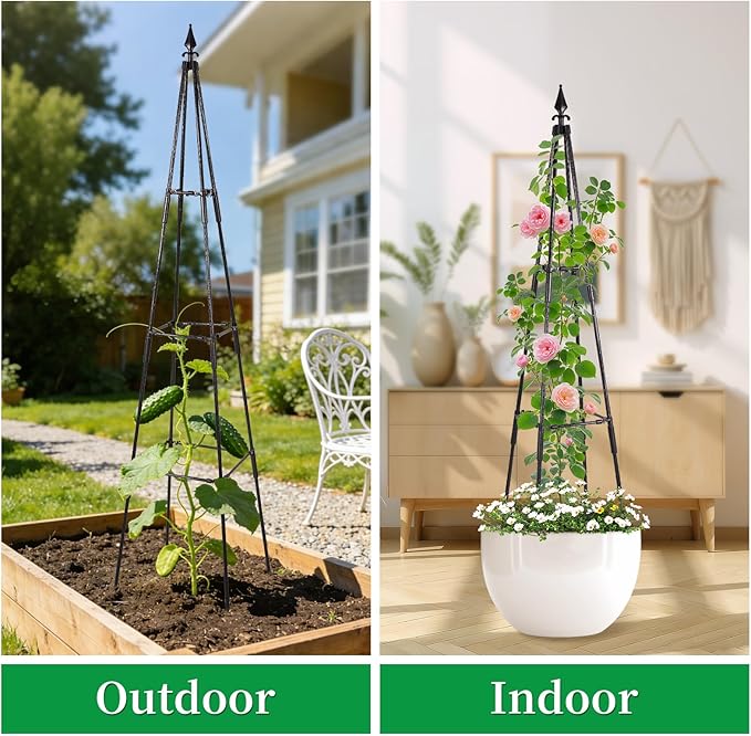 Garden Trellis for Climbing Plants Outdoor, 67" Tall Cucumber Trellis Tomato Plant Support for Climbing Vine, for Raised Bed, Black, 1 Pack