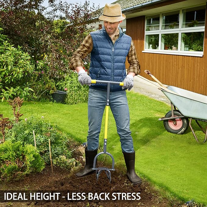 Jardineer Hand Tiller Cultivator, Twist Tiller Garden Claw Heavy Duty, Manual Soil Tiller for Flower Box and Raised Bed