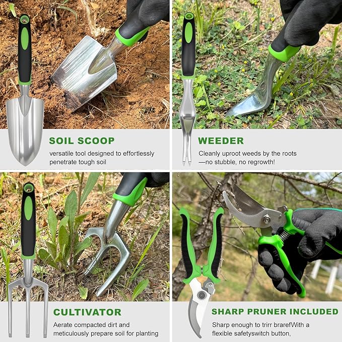 Gardening Tools Set, Gardening Tools, 7 Piece Set Heavy Duty Gardening Hand Tools, Outdoor Garden Hand Tools with Non Slip Rubber Grips. with Handbag.