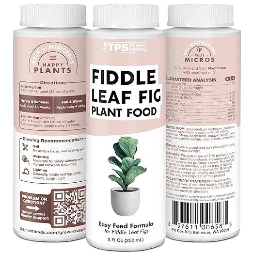 Fiddle Leaf Fig Plant Fertilizer – Liquid Plant Food for Bigger Leaves, Stronger Roots & Healthy New Growth, 8 oz