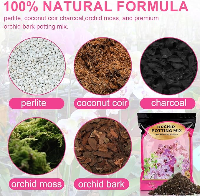 Organic Orchid Potting Mix & Bark Blend 10qt - All Natural, Fast Draining Soil for Phalaenopsis, Dendrobium, Oncidium Plants