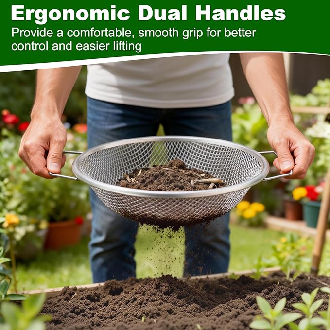 cyrico Soil Sifter for Gardening, 3Pcs Rock Sifter for 5 Gallon Bucket, Heavy Duty Garden Sieve with Handles, 1/4, 1/8, 3/8 Inch Mesh Sifting Screen Pan Tray for Compost, Dirt, Sand, Gravel, Sawdust