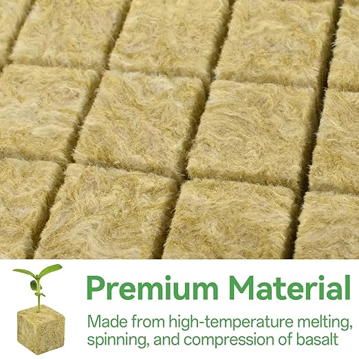 Halatool 100PCS 1 Inch Rockwool Cubes - Rock Wool Seed Starter Plugs for Seedling Starter, Hydroponic Gardening, Soilless Cultivation & Plant Cloning (2Sheets)