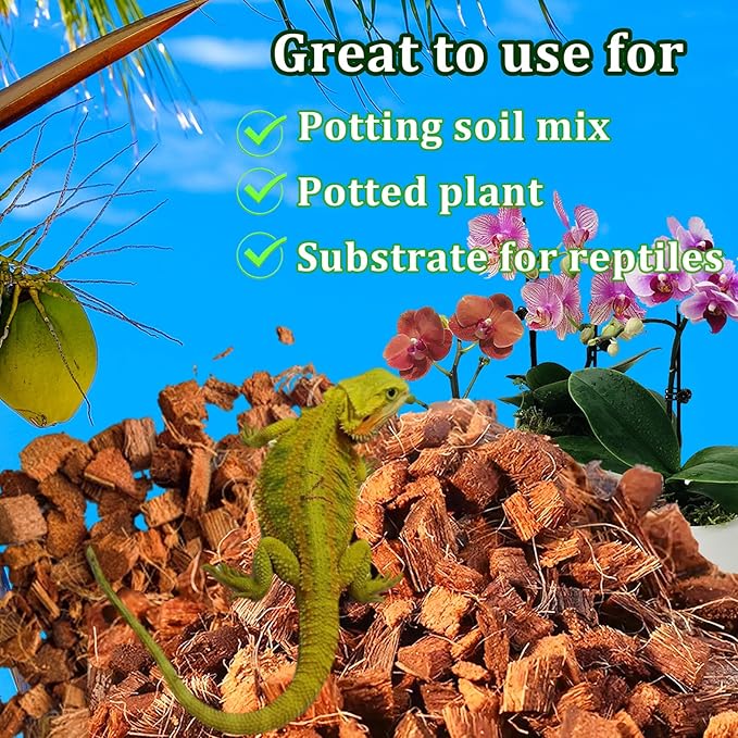 Coco Husk Chips Coconut Substrate for Garden Potting Soil Coconut Brick for Indoor Outdoor Flowers Plants Compressed Low EC Coco Husk Mulch for Garden Coconut Substrate for Reptiles, 4 Pack