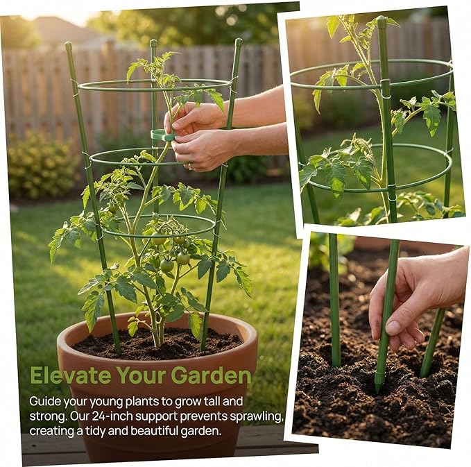 4 Pack Garden Tomato Cage for Pots, 24" Metal Tomatoes Cages Plant Support with Stable Support Rings (24")