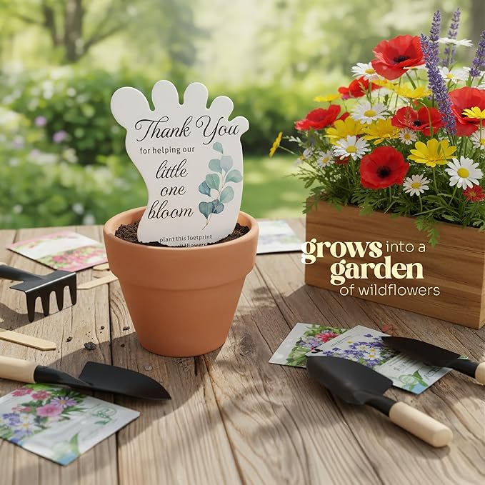 Seed Bloom Footprint-Shaped Seed Paper – 24 pcs Green Shower Favors for Guests with Wildflower Seeds, Writable & Plantable, Gender Reveal, Birthday Gifts for Guest