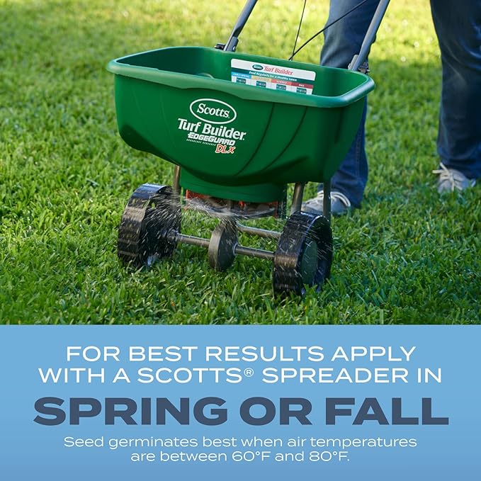 Scotts Turf Builder Grass Seed Kentucky Bluegrass Mix with Fertilizer and Soil Improver, Grows Dense, Green Turf, 5.6 lbs.