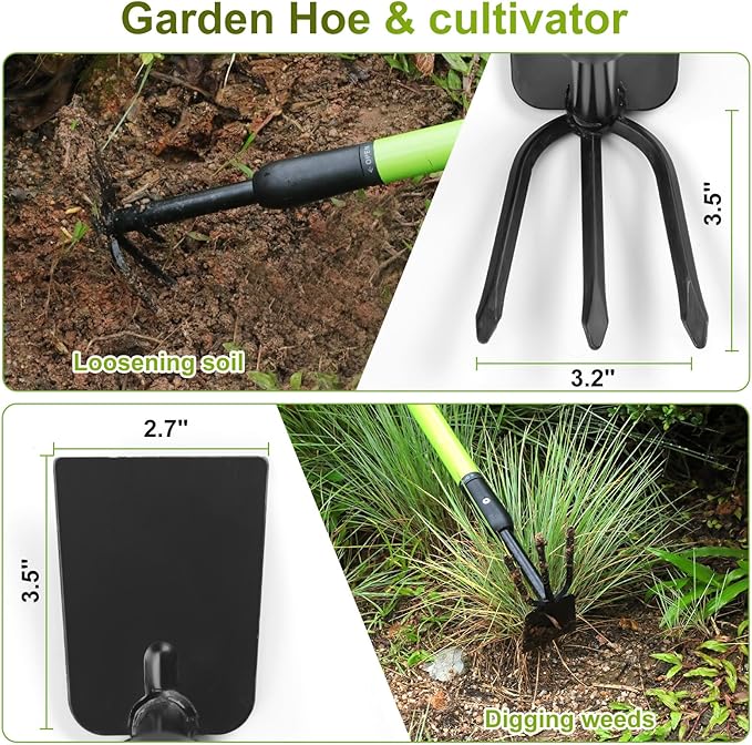 Garden Hoe - Telescoping 27-39 Inch Dual Head Weeder & Cultivator with Adjustable Handle, Lightweight Rust Resistant for Raised Beds, Camping, Beach & Backyard Gardening