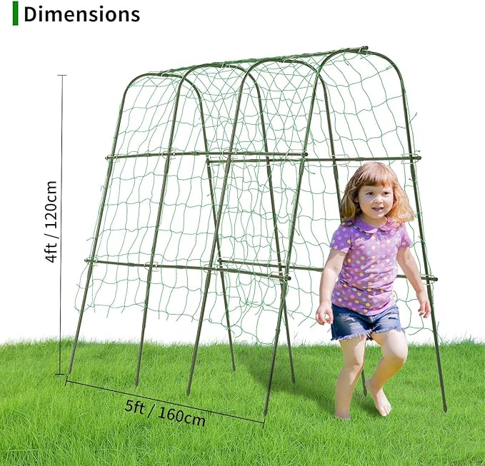 lalahoni Garden Trellis for Climbing Plants Outdoor, Cucumber Trellis U-Shaped Metal Garden Arch Plant Support with Climbing Net for Vegetable, Flower, Tomato, Bean, Green