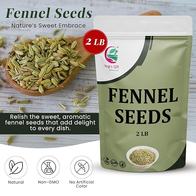 Fennel Seeds 2 LB, 100% Pure & Natural Whole Fennel, Premium Quality Spice for Cooking & Tea, Fresh & Aromatic, 2LB Bulk Pack - By Yogi’s Gift®