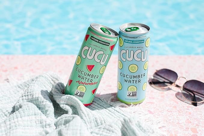 CUCU Cucumber Water – Natural Hydration from Cucumbers with Vitamin C, Electrolytes & Antioxidants – No Sugar Added, Non-GMO – 12 Pack, 11 fl oz Cans
