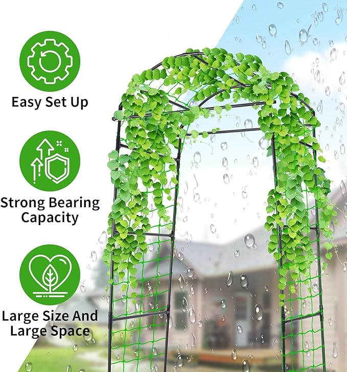 Cucumber Trellis, 6.7ft Tall Garden Arch Trellis for Climbing Plants Outdoor Arbor Support Vine Vegetable Tomato Bean Pea Grape Squash Pumpkin Cucumber Raised Bed, Lightweight, Black