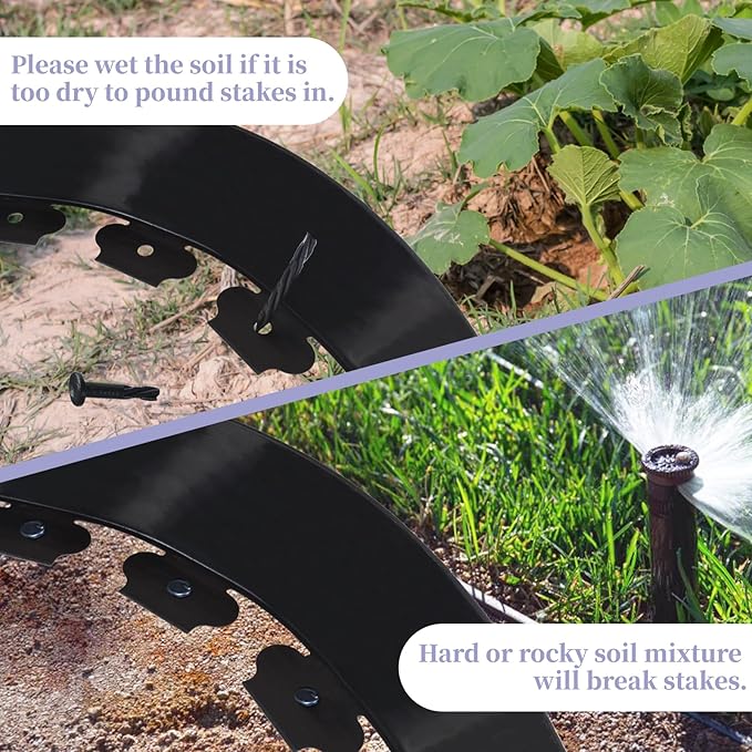 Garden Edging, 30ft Black Landscape Edging, 30 Spikes for Lawn 4 Inch Tall