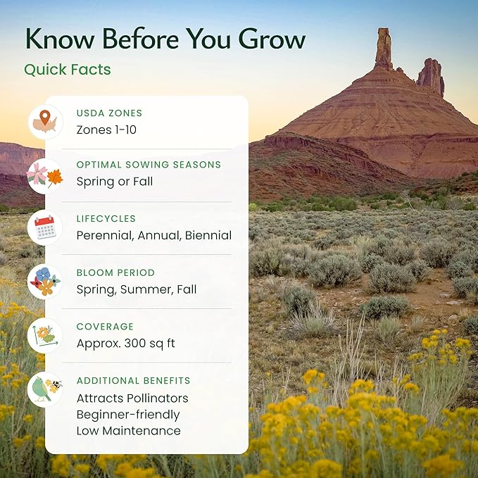 Created By Nature Utah Wildflower Seed Mix, 14 Flower Varieties, 53,000 Seeds