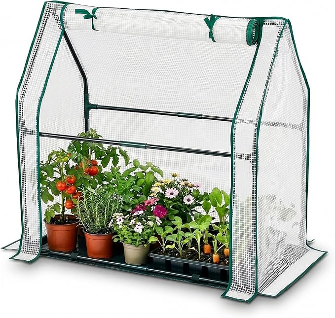 Outvita Mini Greenhouse, Outdoor 3'x3'x3' UV Protected 2-Layer PE Cover Plant Hot House for Flowers, Seed and Vegetables Protection with Roll-up Zippered Doors for Patio Balcony Backyard