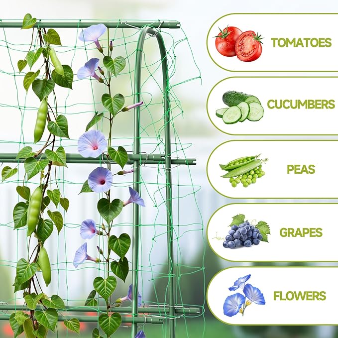 HIRALIY Cucumber Trellis for Climbing Plants Outdoor, 4ft Tall Heavy Duty Metal Garden Arch Trellis, Rustproof Plant Support Tunnel for Tomato, Grape, Bean, Raised Bed and Vegetable Gardens, Green