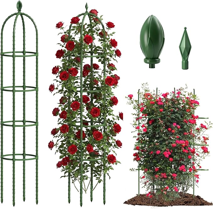 Joyhalo 2 Pack Trellis for Climbing Plants Outdoor, 74 Inch High Adjustable Garden Trellis for Flowers, Green Plastic Coated Steel Plant Stakes Use As Tomato Cage