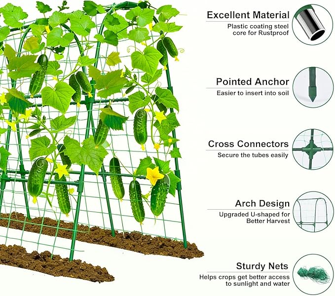 Cucumber Trellis for Raised Bed,U-Shape Garden Trellis for Climbing Plants Outdoor, Metal Arch Vegetables Trellis, Plant Support for Vine (Green, 47.2x47.2 X21.6)