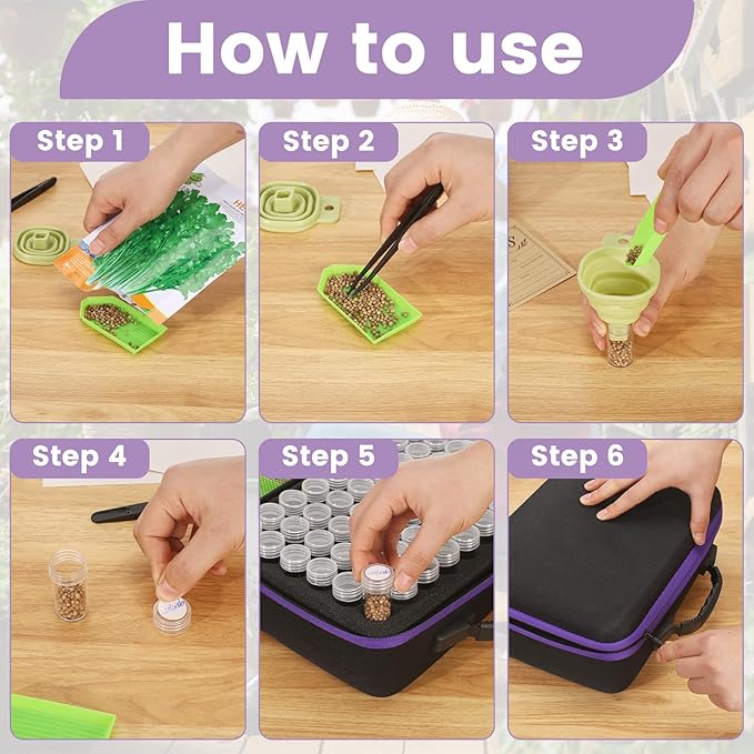Nage-Bay 120 Slots Seed Storage Box with 25 Envelopes and Tools, Large Sturdy Storage Organizer for Garden Plant Seeds, Seed Bank with Zipper, Label, Funnel, Tweezers, Tray (Seeds Not Included)