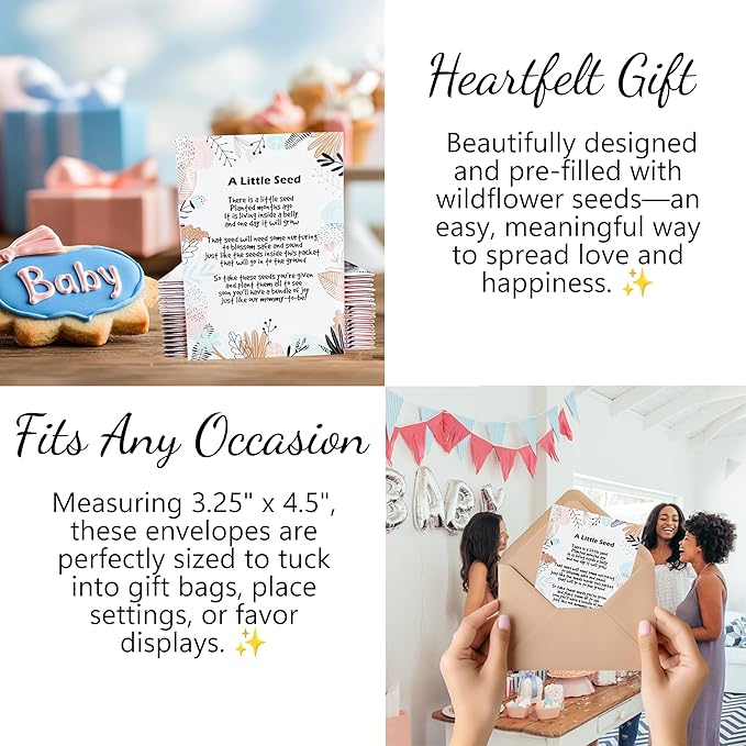 Woodland | Girl Boy Baby Shower Favors for Guests | 20 Wildflower Seed Packets | Bouquet Wildflower Mix | Non-GMO Seeds | Gender Neutral | Oh Baby | Gifts | Party Favors | Decorations | Prizes