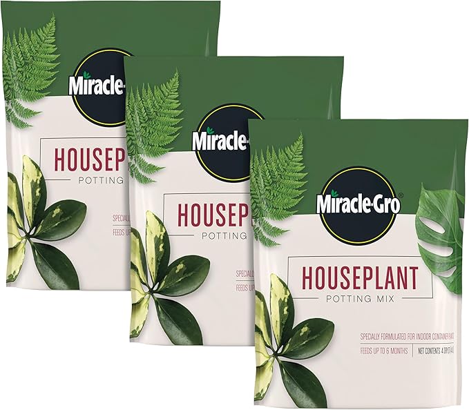 Miracle-Gro Houseplant Potting Mix - Fertilized Indoor Plant Soil for Containers, Designed to be Less Prone to Gnats, 4 qt. (3-Pack)