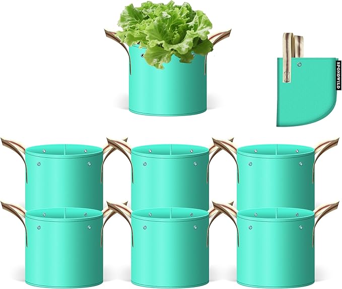 SPONDWILD 7 Pcs 2 Gallon Potato Grow Bag, PE Garden pots Plant Grow Bag with Branch-Binding Holes and Drain holefor for Vegetables, Strawberries, Flowers