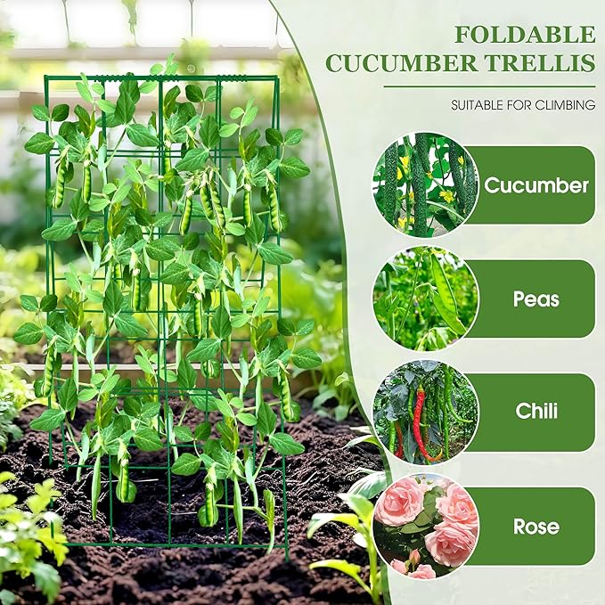 3 Packs 23.6" W x 54" H Foldable Cucumber Trellis, A-Frame Garden Grow Support for Cucumber, Squash, Peas and Flowers - Lightweight