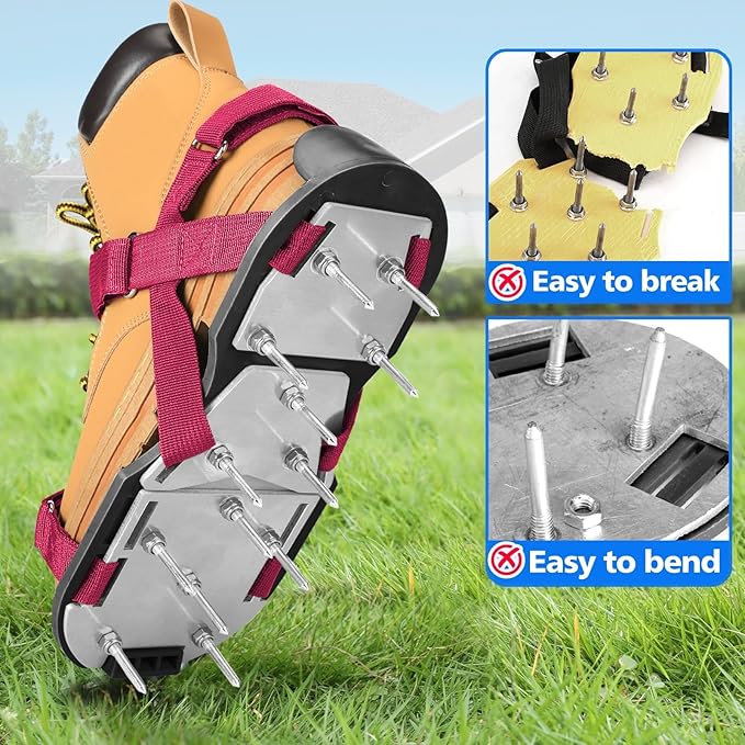 DenForste Lawn Aerator Shoes for Grass - Pre-Assembled Grass Aerator Shoes for Lawn - Soil Yard Aerator Tool for Aerating Patio Garden, Red