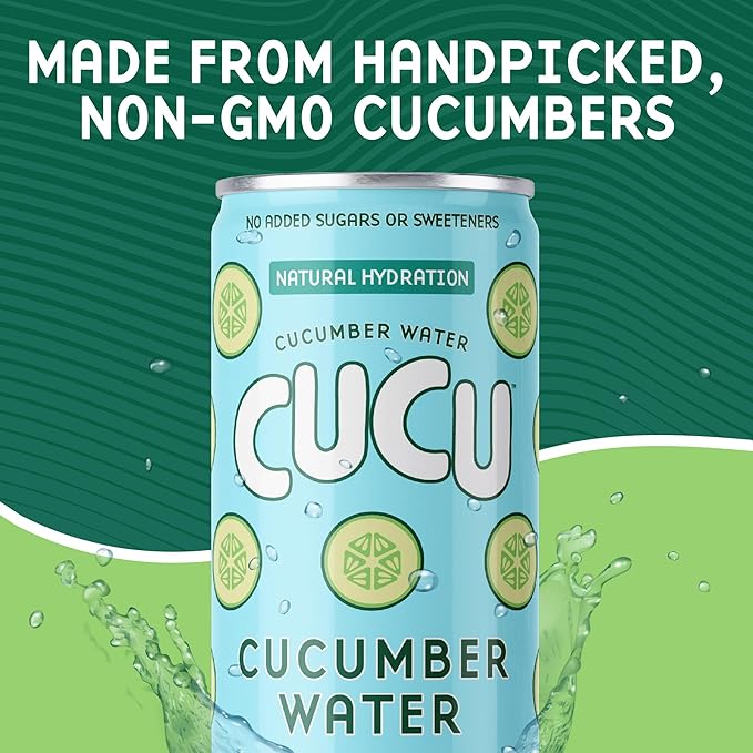CUCU Cucumber Water – Natural Hydration from Cucumbers with Vitamin C, Electrolytes & Antioxidants – No Sugar Added, Non-GMO – 12 Pack, 11 fl oz Cans