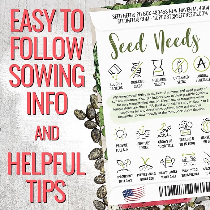 Seed Needs Watermelon Seeds for Planting Fruits - Non-GMO Heirloom & Untreated Water Melon Seed to Plant an Outdoor Home Grown Garden - Collection/Seed Kit (3 Packs)