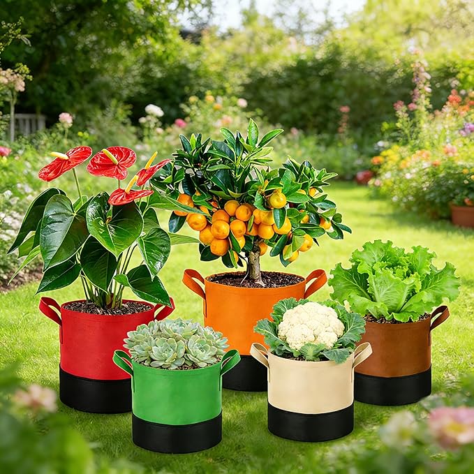 15 Gallon Fabric Grow Bags 5-Pack, 350G Heavy Duty Nonwove Fabric Pots with Handles, Breathable Grow Planter for Vegetables Flowers Indoor Outdoor Gardening