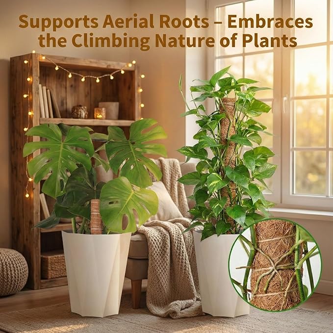 Moss Pole Monstera Plant Support, All Growth Stages – 4 Pack (28” Bendable Poles + 12'' Stackable Coir Poles, Thickened Aluminum Core Stakes, Tall Plant Sticks Support for Climbing Plants)