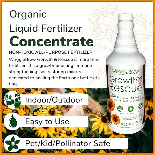 Wrigglebrew Organic Liquid Fertilizer Concentrate from Worm Castings. Non-toxic, All-Purpose, Plant Food for Gardens, Vegetables, Fruits, Houseplants, Seed Starters, and Ornamentals. (16 Fluid Ounces)