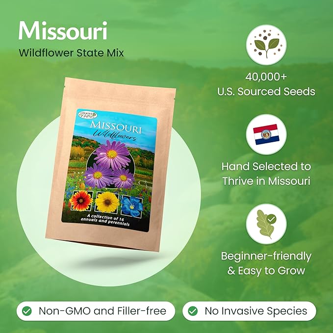 Created By Nature Missouri Wildflower Seed Mix, 16 Flower Varieties, 40,000 Seeds