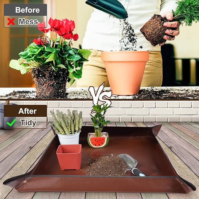 HNXTYAOB 27"x 27" Repotting Mat for Indoor Plant Transplanting and Mess Control Foldable Waterproof Potting Tray-Easy to Clean Gardening Gifts for Plant Lovers