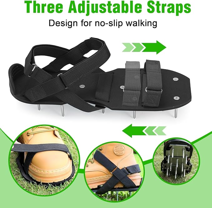 Lawn Aerator Shoes for Grass - Pre-Assembled Grass Aerator Shoes for Lawn - Soil Yard Aerator Tool for Aerating Patio Garden, Black, Large Size