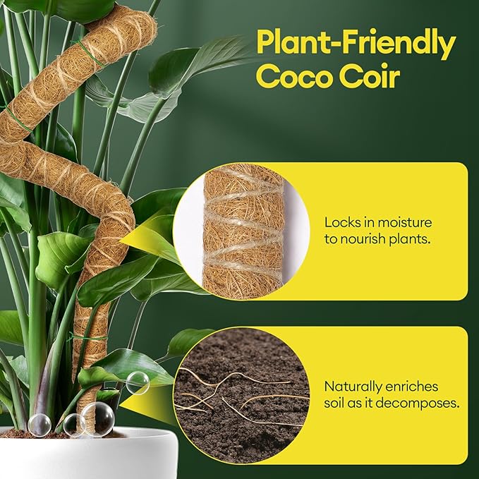 3-Pack 48” Bendable Moss Pole Monstera Plant Support for Climbing Indoors Plants, Coir Moss Poles Moss Sticks Plant Pole DIY, Plant Support Stake for Potted Plants