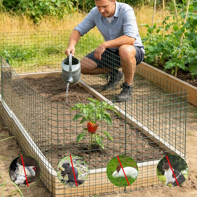9 Packs 24"x 12" Large Wire Plant Protectors Cages to Keep Animals Out,3 Pcs Mesh Plant Cage Chicken Wire Cloche with Ground Stakes Nylon Ties Protect Plants,Shrubs,Vegetables,Garden Cloche(Set of 3)