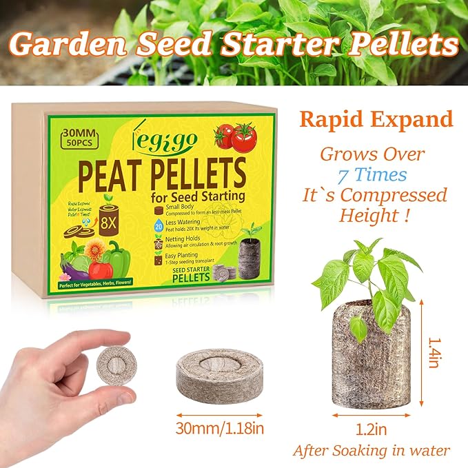 Legigo 500 Pcs 30mm Seed Starter Peat Pellets for Seedlings- Compressed Seed Starter Pods Seed Starting Pellets Plugs Soil Peat Pods for Starting Seeds, Garden Planting Herb Flower Vegetables