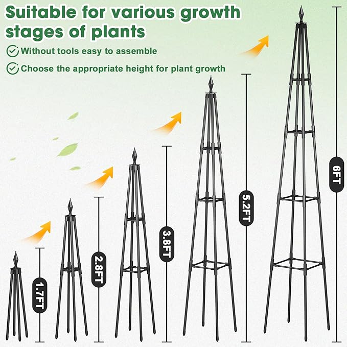 Obelisk Trellis for Climbing Plants, 6 FT Garden Trellises with 16mm Thickened Plastic-Coated Metal Pipes, Trellis for Climbing Potted Plant Vine Flower Rose Vegetable Tomato Cucumber Outdoor Indoor