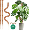 3-Pack 28 Inch Moss Pole for Climbing Plants – Natural Coir Poles with Adjustable Velcro Straps & Hemp Rope, Plant Stakes for Monstera, Pothos & Indoor Houseplants