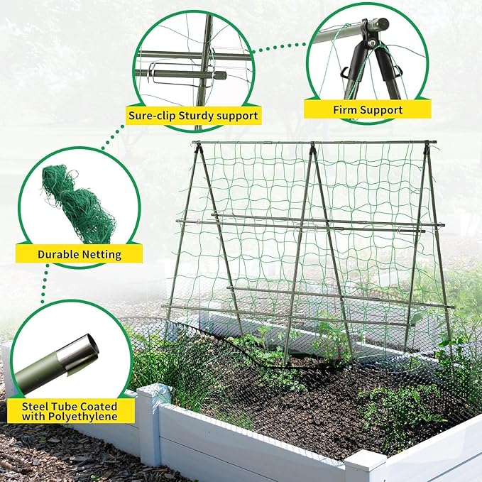 Lalahoni Cucumber Garden Trellis A Frame Trellis for Raised Bed, Plant Support for Flower Vine Grape Vegetable Fruit, Green