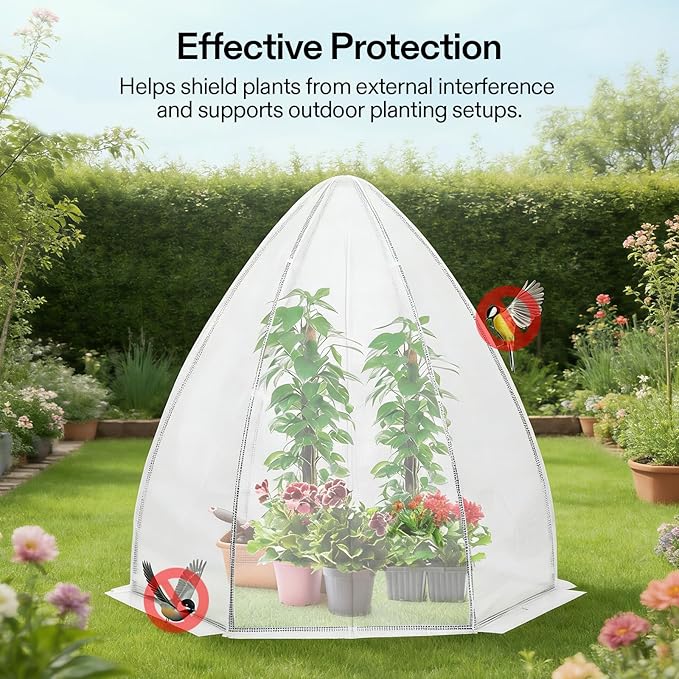 VIVOSUN Portable Mini Greenhouse 72x63x63-Inch Tent-Style Greenhouse, PE Cover with Roll-up Zipper Door and Window, for Indoor Outdoor or Garden Plant Growing, White
